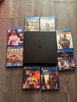 Ps4 with 8 games, two controllers, and the cables