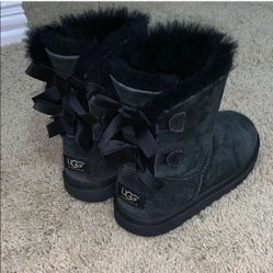 UGG black Triplet triple satin Bow boots