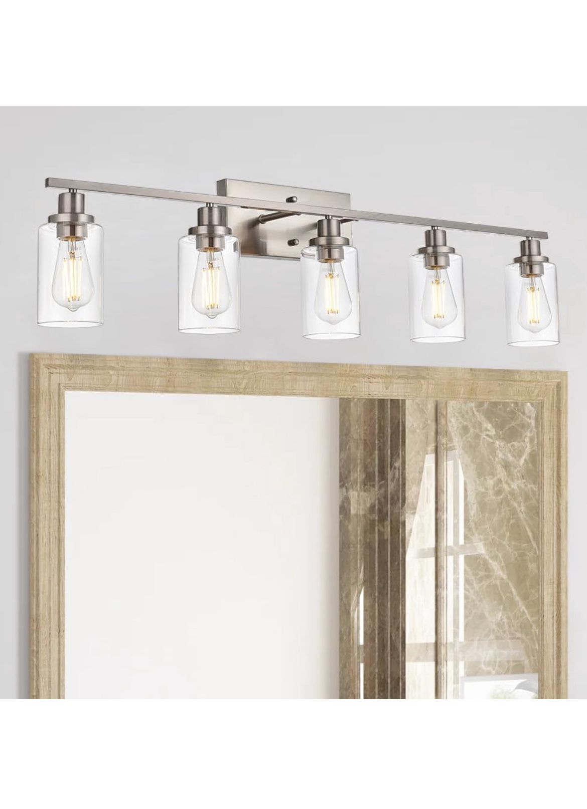 New In box, 5-Light Bathroom Vanity Light with clear glass shade - Brushed Nickel