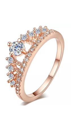 Rose Gold CZ Diamond Princess Crown Ring