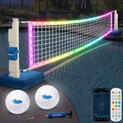 LED Pool Volleyball Net Set, Light Up Pool Volleyball Game Set with LED Water Balls, App & Remote Control, Music Sync, Swimming Pool Sports Game Set