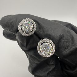 VVS1 Silver Moissanite Halo Earrings 1.0ct