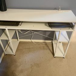 White Compact Desk With Electrical plug Ins