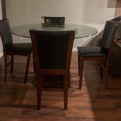 Dark Brown Wooden Glass Dining Table