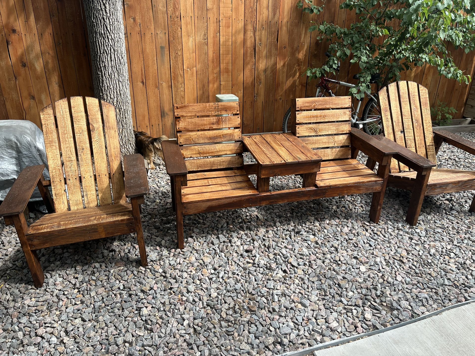 Double Bench End Two Chairs Wood