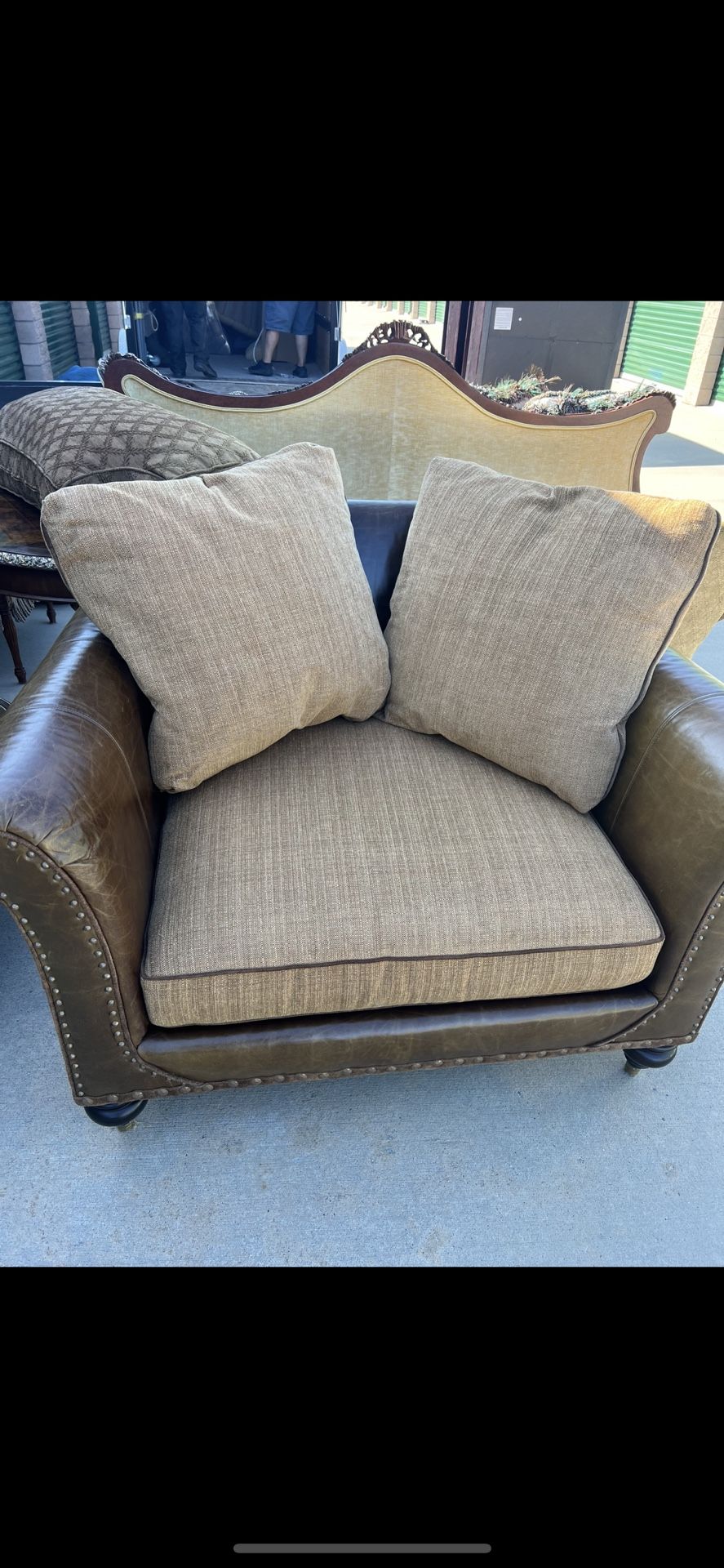 Leather And Fabric Chair And A Half