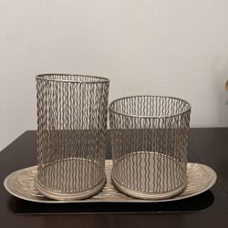 Two Candle Holders And A Tray