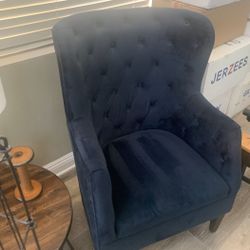 (2) Velvet Navy Blue Wingback Accent Chairs $200 Each