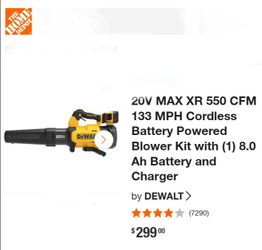 DEWALT 20V MAX XR 550 133 MPH CORDLESS BATTERY POWERED WITH BATTERY AND CHARGER