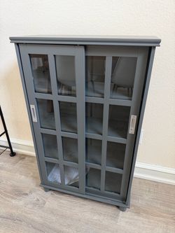 Brand new small wood kitchen display / cabinet with glass doors (gray)