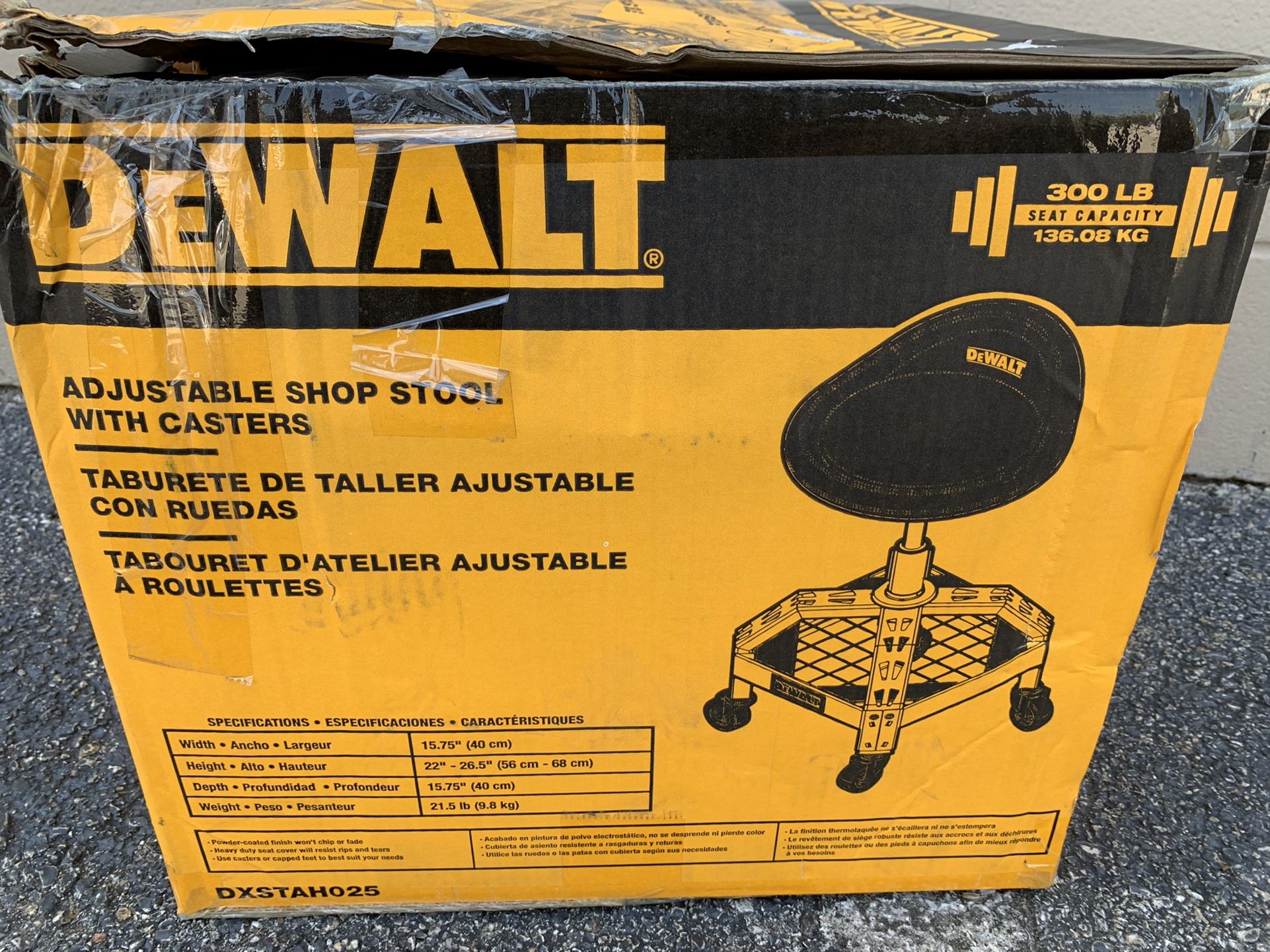 DEWALT 24 in. H x 16 in. W x 16 in. D Adjustable Shop Stool with Casters