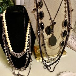 Lot Of Seven Black Theme Necklaces 