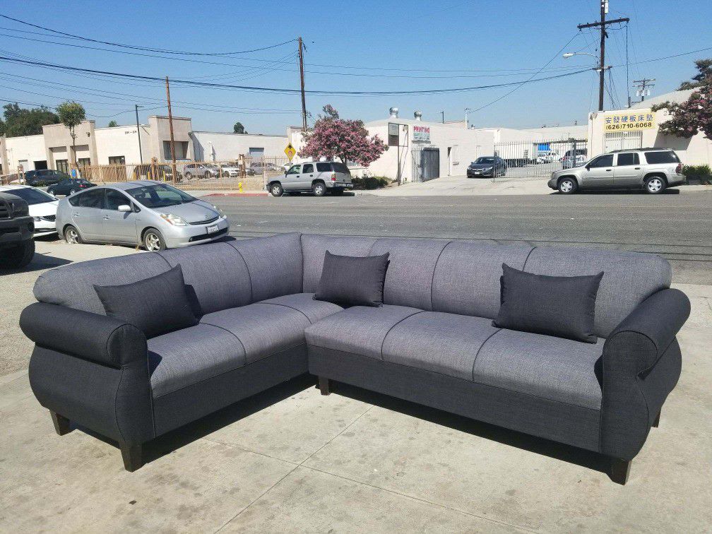 NEW 7X9FT ELITE CHARCOAL FABRIC COMBO SECTIONAL COUCHES