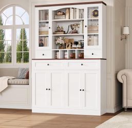 Large White Buffet Cabinet with Hutch