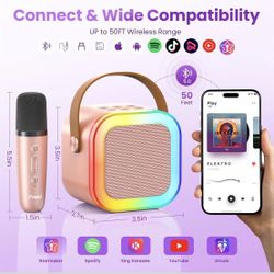 🆕 In Box Mini Karaoke Machine for Kids Adults,Portable Karaoke Microphone Singing Speaker Bluetooth with2️⃣Wireless Mic