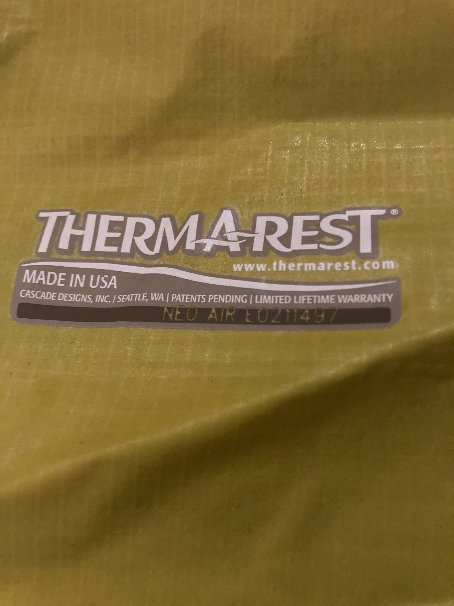 Thermarest Sleeping Pad, Yellow, For Backpacking And Camping