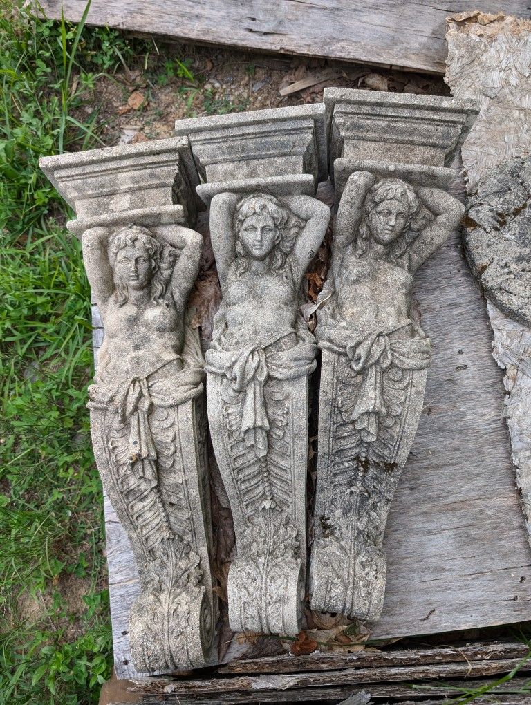 3 Vintage Hand Made Stone Garden Statues