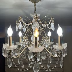 Antique - 1920’s Maurice Chandelier (French) Brass & Rock Crystal & Lead Glass In 8 Candelabra Style