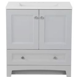 Glacier Bay 31” Vanities Pearl Grey + White Marble Top (NEW)