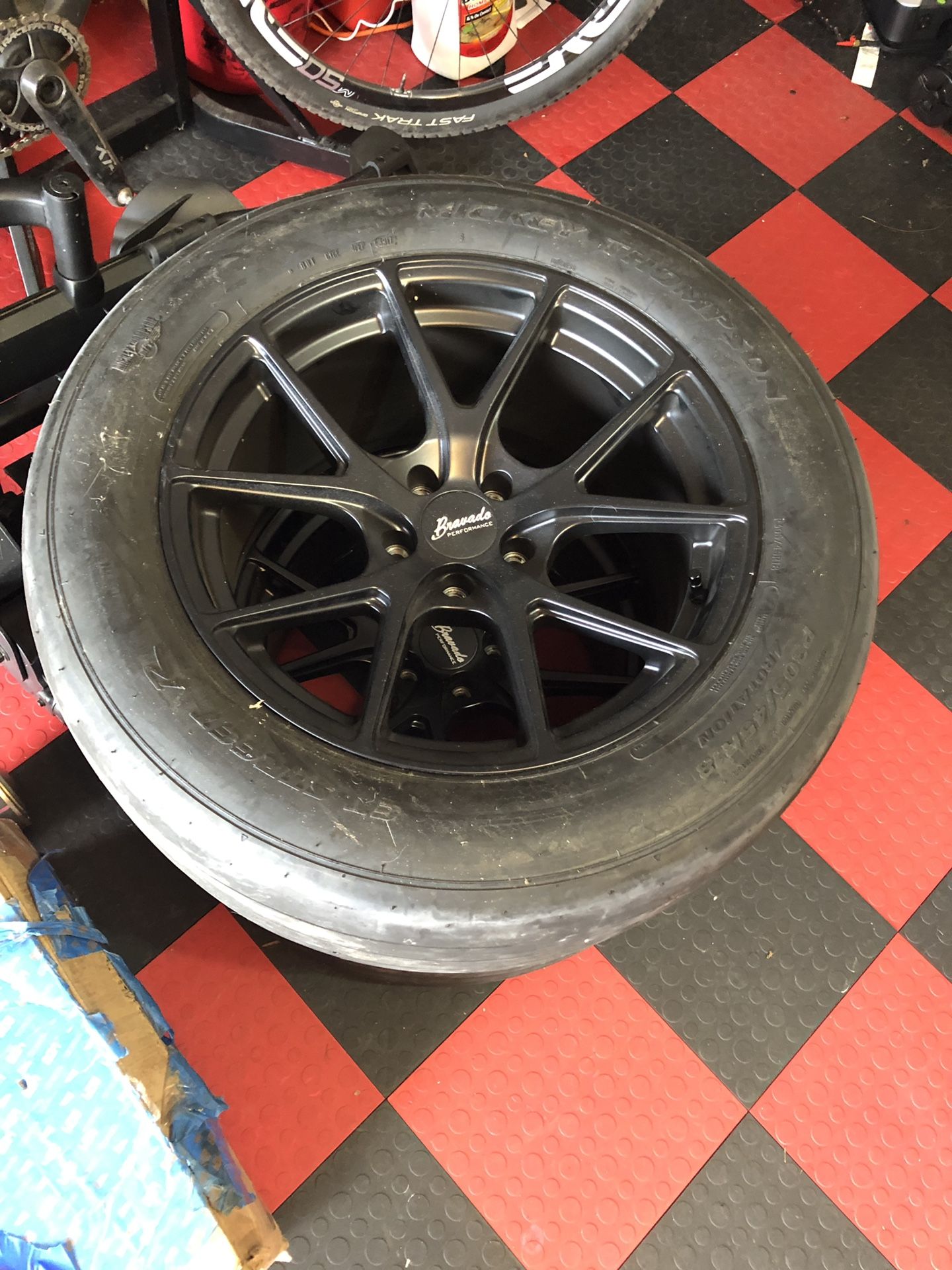 Hellcat Bravado Tribute 18x10 Matte Black wheels with Mickey Thompson Drag Radials 305/45/18