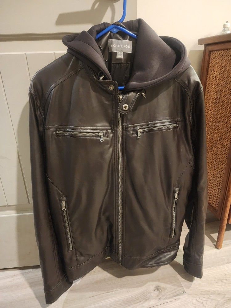 Large Michael Kors (Maybe Faux?) Leather Jacket Hoodie Combo