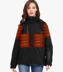 KSFJZF Women Heated Jacket with 18400mAh Power Bank,Winter Warm Electric Heating Coat, XL