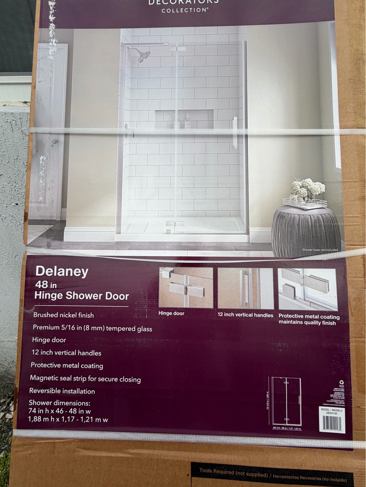 Frameless Glass Shower Door 48”in. W x 74 in. H