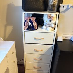 Furnulem 5-Drawer Dresser with Double Shelf – White 