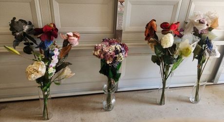 All For $35, Fake bouquet Of Flowers containing several types of flowers With Vase
