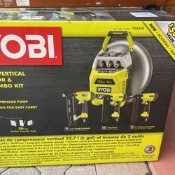 Ryobi 6 Gallon Vertical Compressor & 3 Tool Combo Kit 