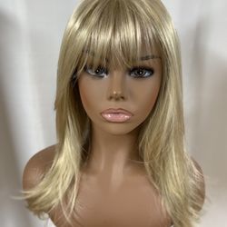 19 Inch Light Pale Ash Blonde Straight Synthetic Wig With Bangs