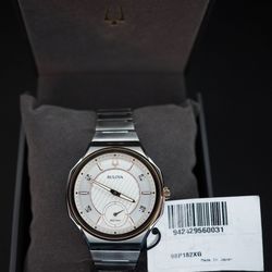 Bulova Curv Stainless Steel Silver Diamond Dial Quartz Watch 98P182 41mm