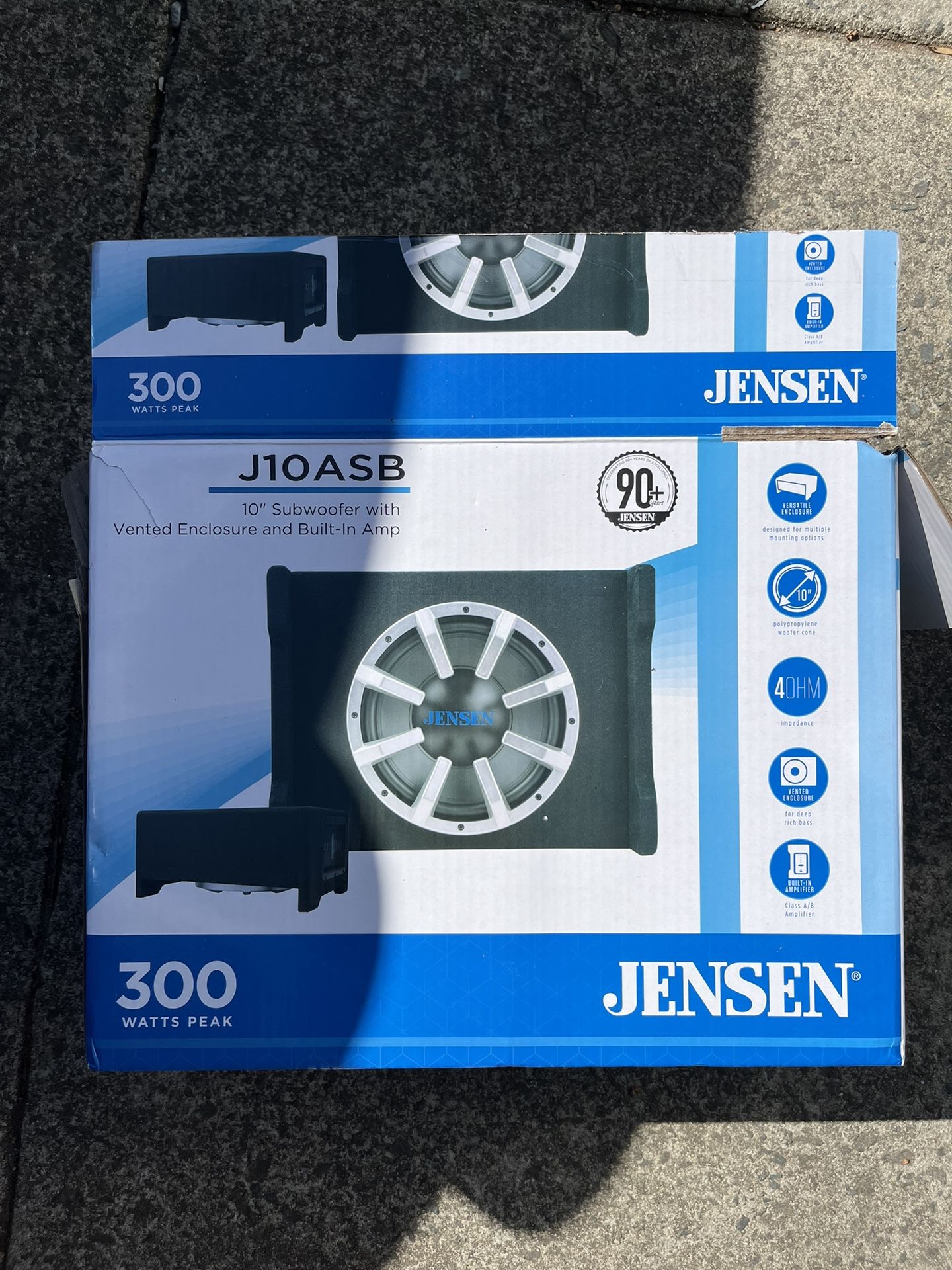 Jensen J10ASB 10-inch subwoofer with a built-in amplifier