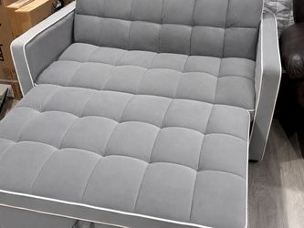 2 Gray Tufted Sleeper Sofa with White Piping