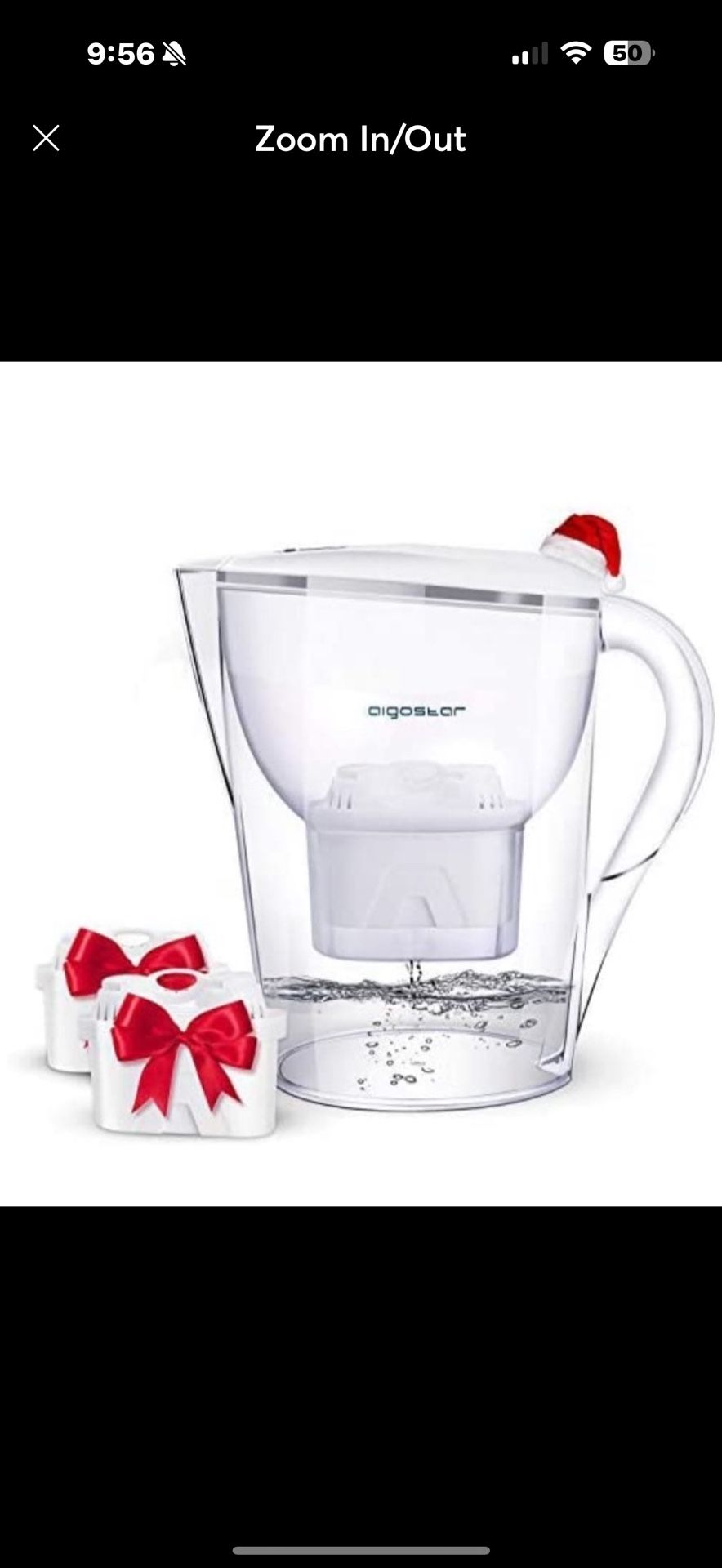 Pure Water Pitcher with Filter 10 Cups – Incl. 3 x 60-Day Water Filter Cartridges Reduces Lead, Fluoride, Chlorine and More