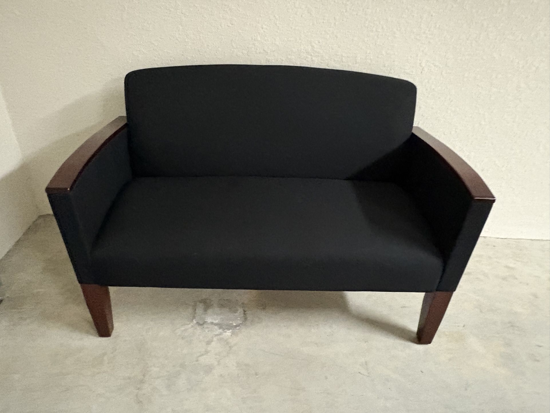 Price Reduced Den/Office Furniture 1 Couch 3 Chairs Black w/Wood Accents
