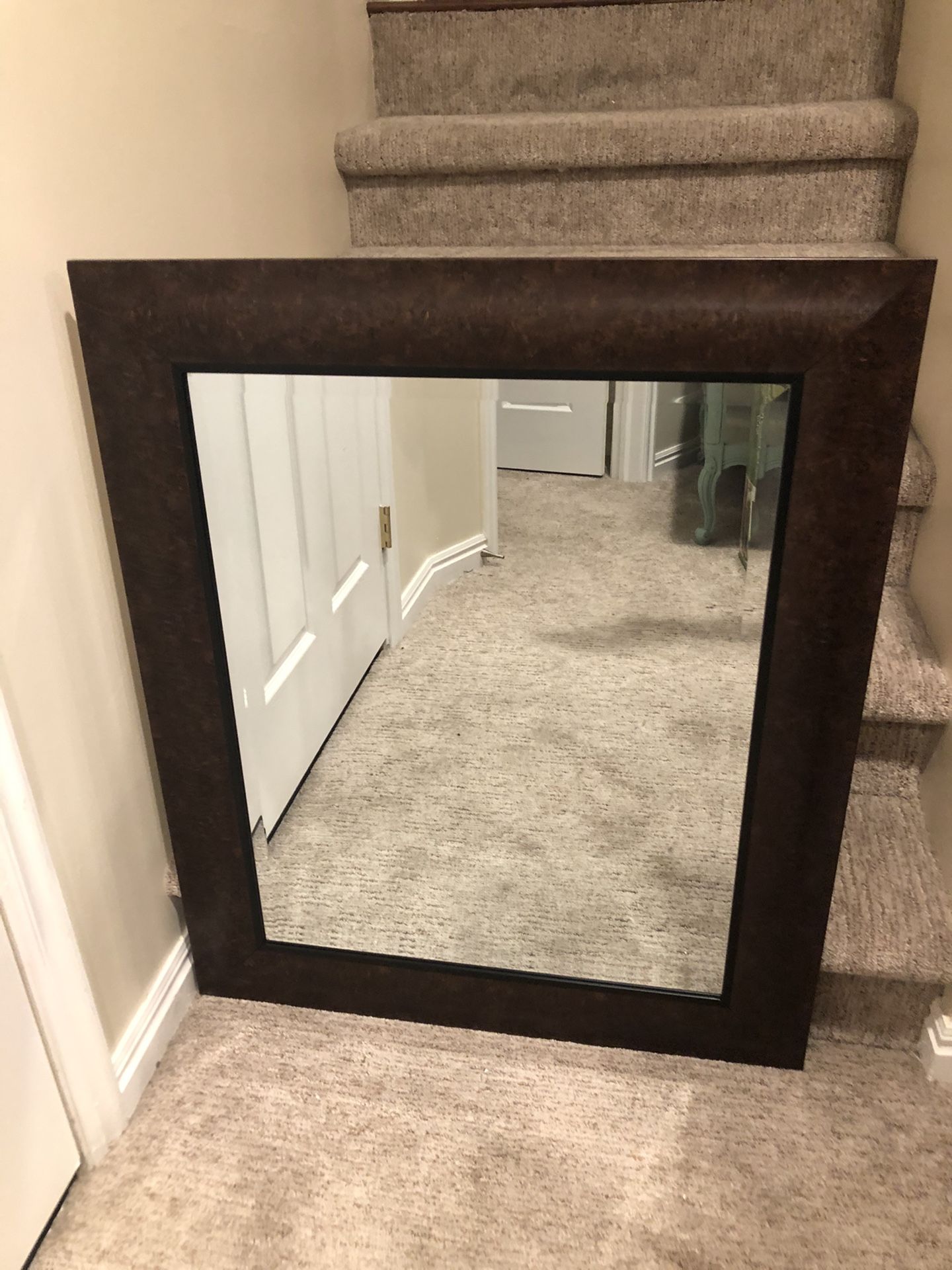 Gorgeous Burl Finish Framed & Beveled Mirror!