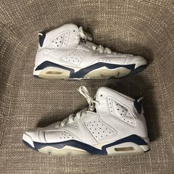 Air Jordan 6 Retro GS White Midnight Navy 384665-141 Size 7Y Women's 8.5 No Box