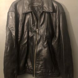 Men’s Perry Ellis Portfolio Black Authentic Bomber Leather Jacket Zip Up Large