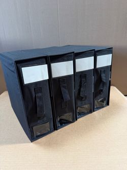 4-pack Black fabric storage boxes with labels for queen and king sheets