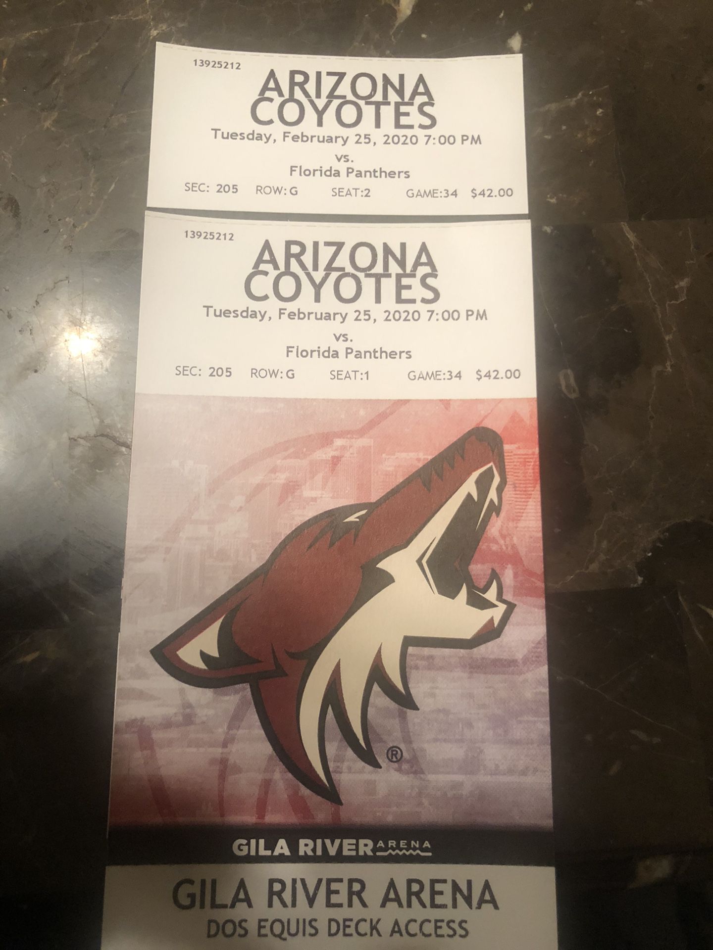 Coyotes vs Panthers 2 Upper Level Tickets $30$ each