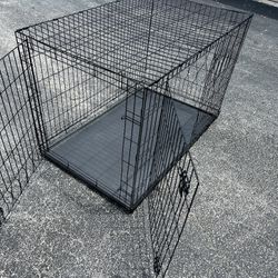 30x49x32in Extra Large Black Metal Double Door Dog Pet Animal Cage Containment Crate! 