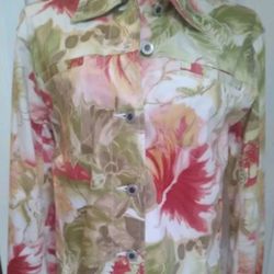 Caribbean Joe Colorful Beautiful Button Down Long Sleeve Jacket S/Small Pockets