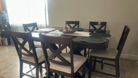 Counter height dining table with six chairs