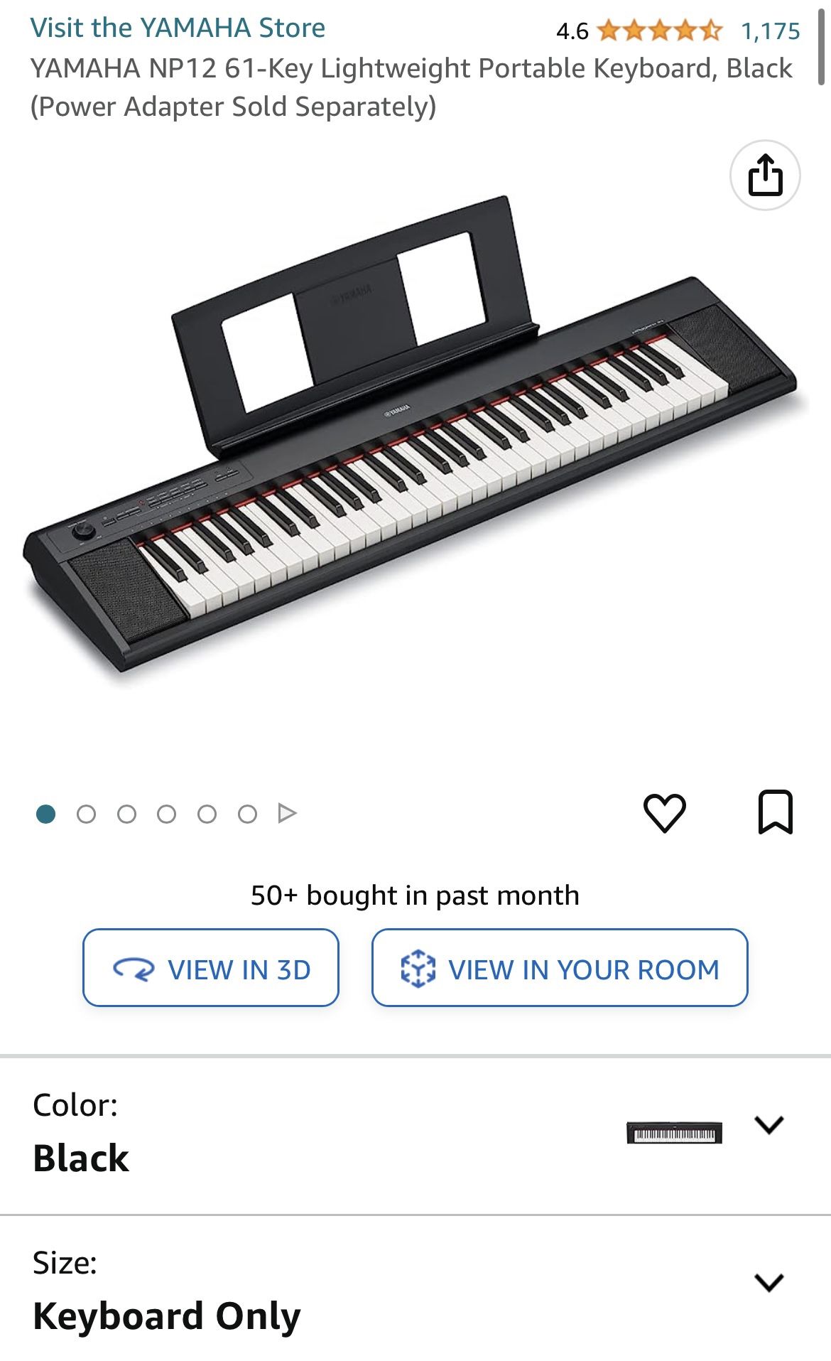 YAMAHA NP12 61-Key Lightweight Portable Keyboard, Black (Power Adapter Sold Separately)