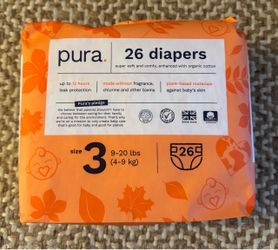 New Pura Hypoallergenic Baby Diapers Size 3 (9-20 lbs) 26 Count