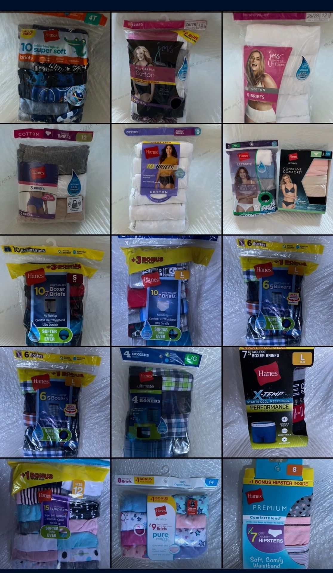 Hanes Boys, Girls, & Ladies Underwears