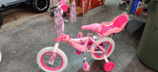 Princess 12" bike with doll carrier