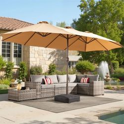 OVIOS 15FT Double-Sided Patio Market Umbrella with Base, Beige