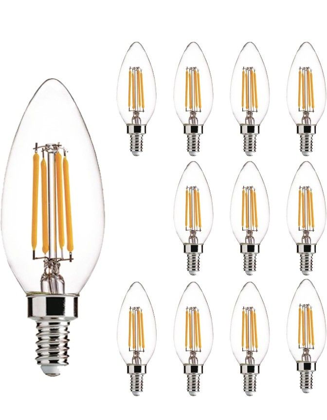 E12 LED Light Bulbs Dimmable 2700K Warm White 4 watt 40W Equivalent Chandelier Light Bulb Filament LED Candle Bulbs,for Ceiling Fan Home,Candle Lamp,B